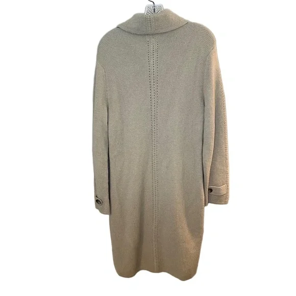 Talbots Vintage Size L Beige 100% Alpaca Knit Long Cardigan Collared Duster